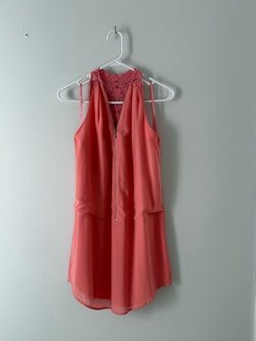 Naked Zebra Coral Lace-Back Mini Dress